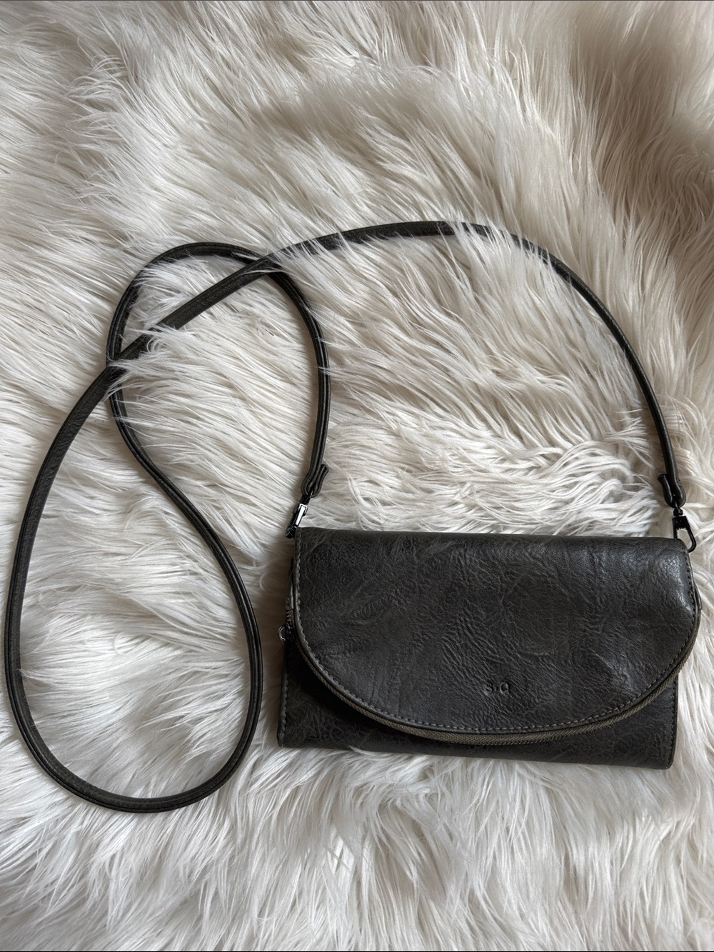 S.Q Vegan Leather Charcoal Leather Crossbody Bag